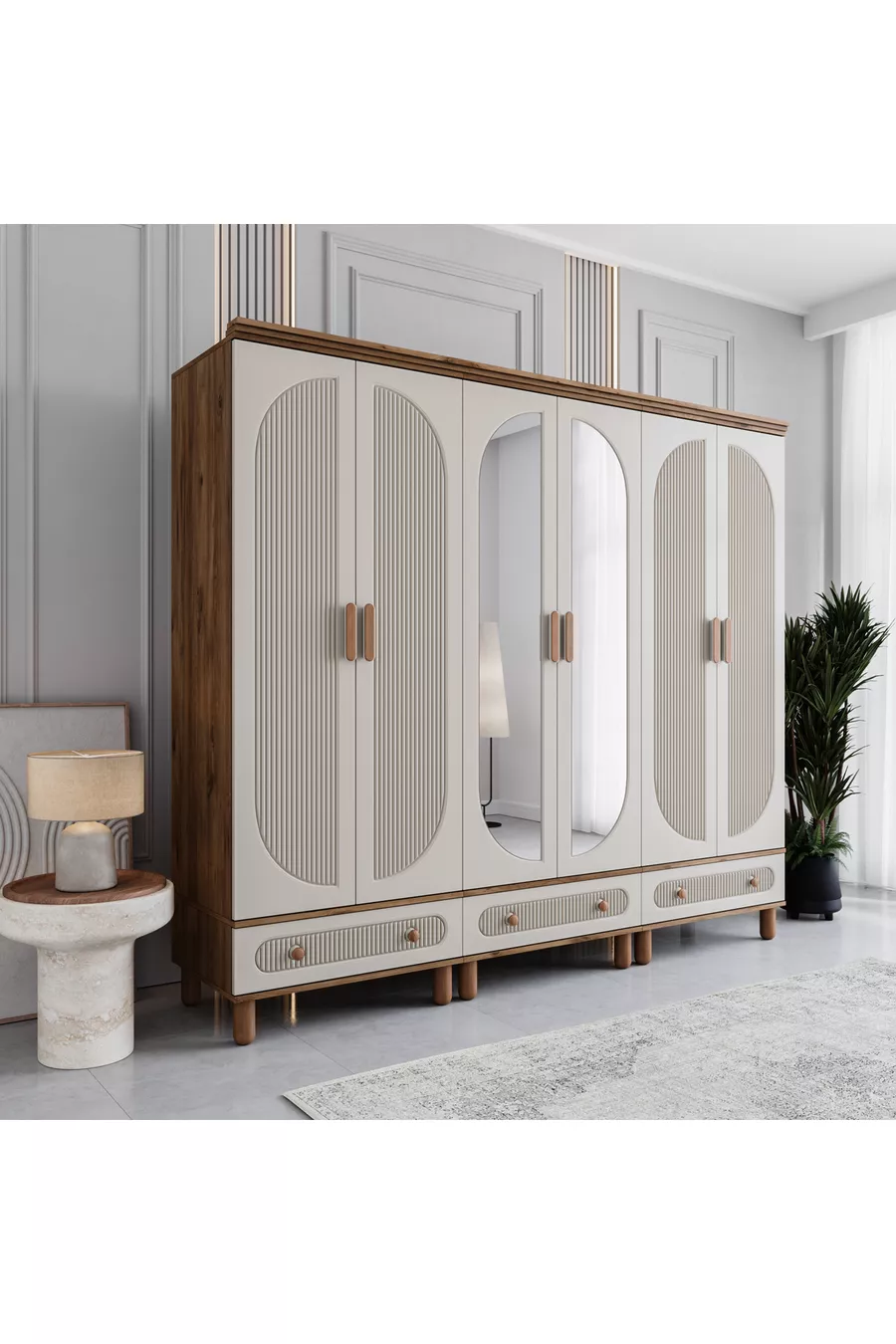 Armoire Milen 6 portes avec tiroirs  % MDF