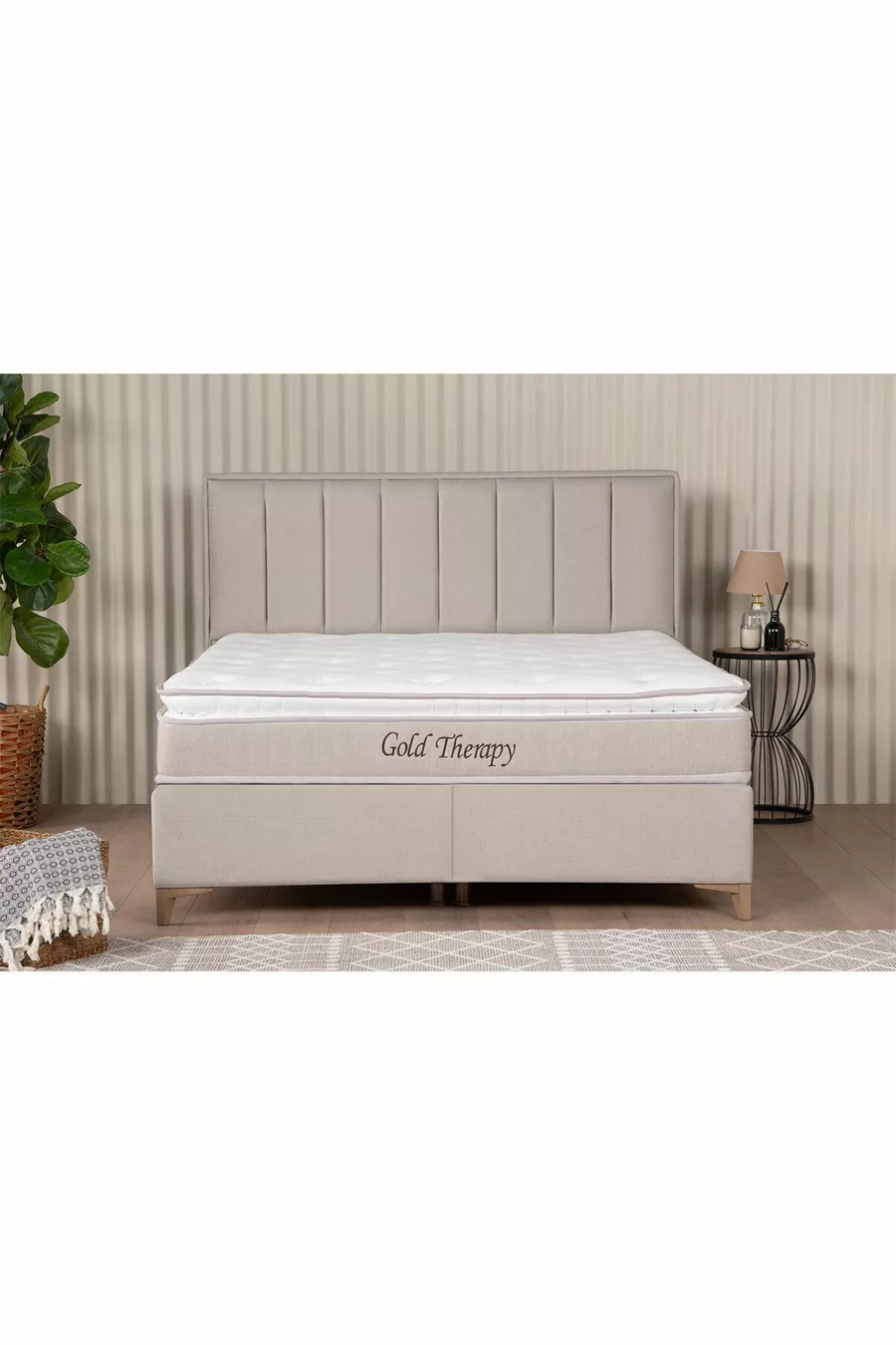 Lit coffre Gold Therapy Beige (TÊTE DE LIT ET MATELAS NON INCLUS)