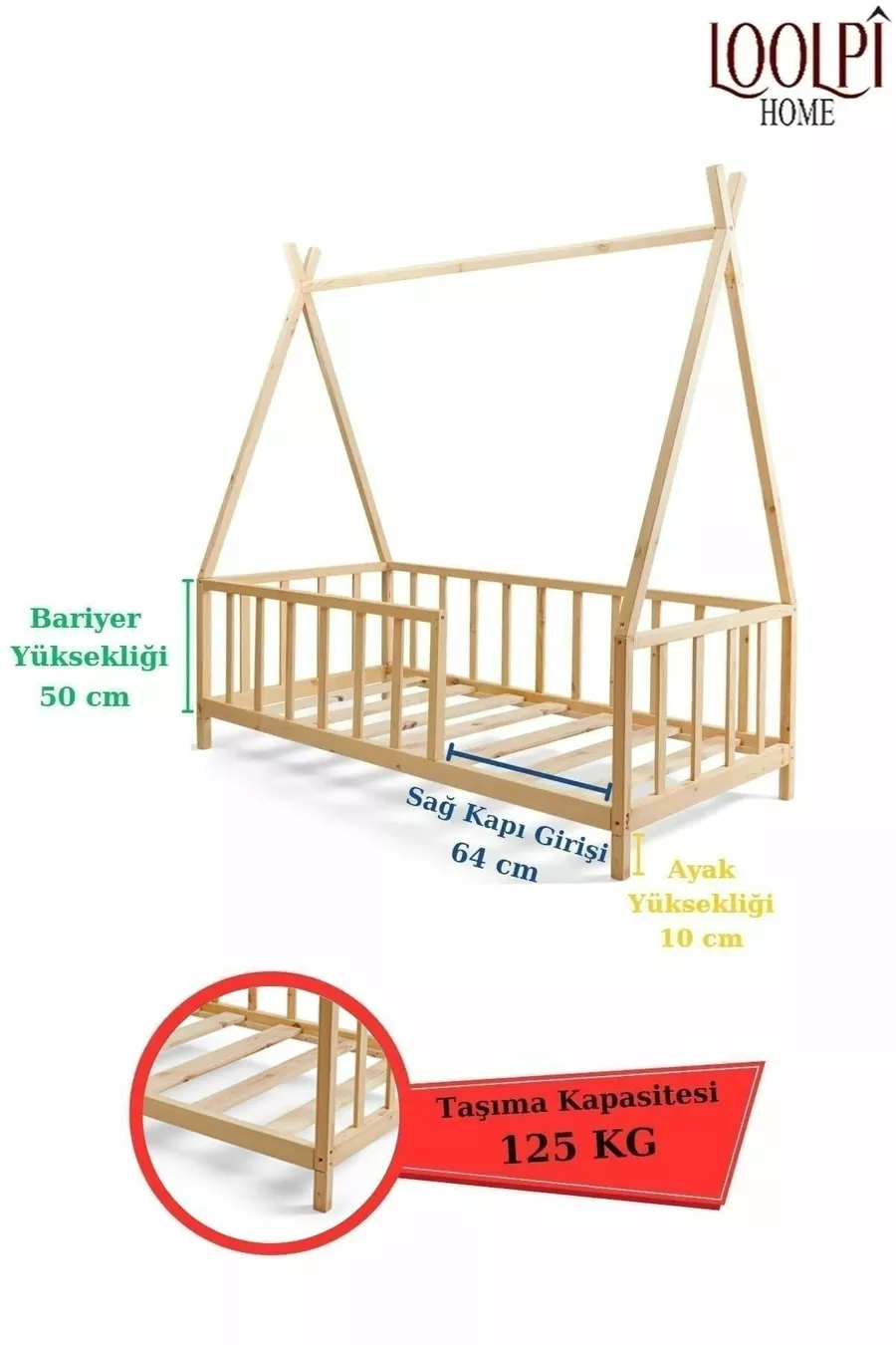 Lit Montessori pour bébé et enfant unisexe en bois naturel