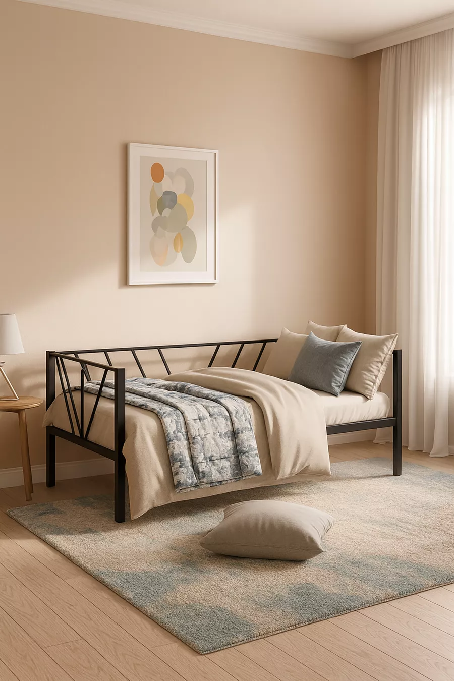 Alchera Banquette Simple Lit Cadre Métallique Noir