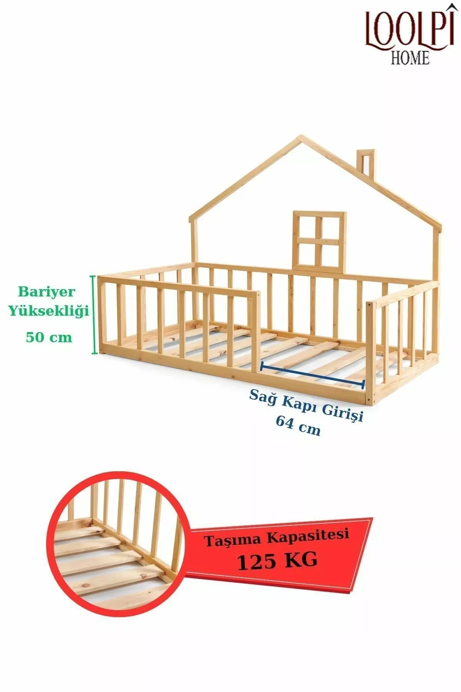 Lit Montessori Unisexe pour Bébé et Enfant en Bois Naturel