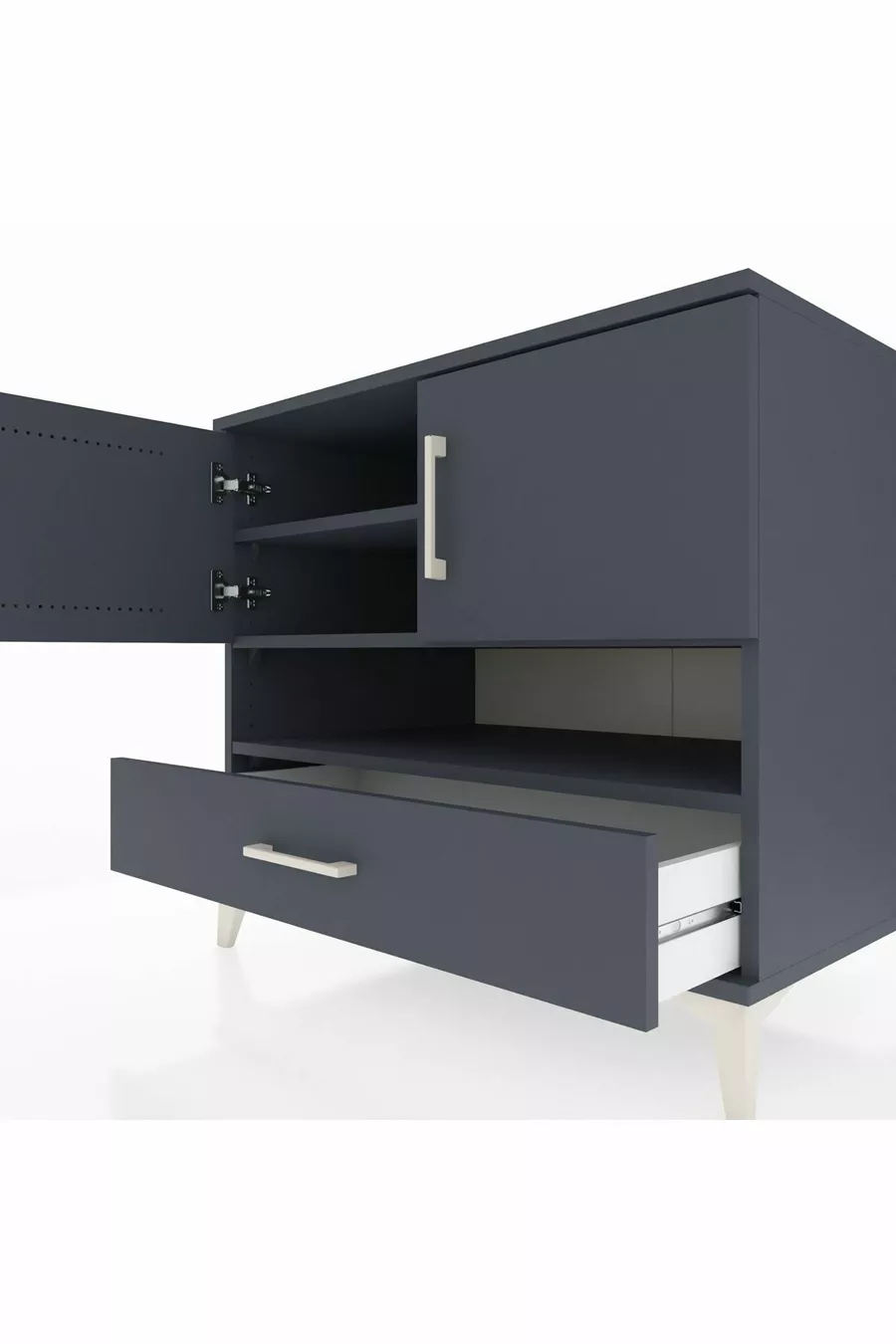 Commode Kronos avec 3 étagères, 1 tiroir et 2 portes, Anthracite-Anthracite