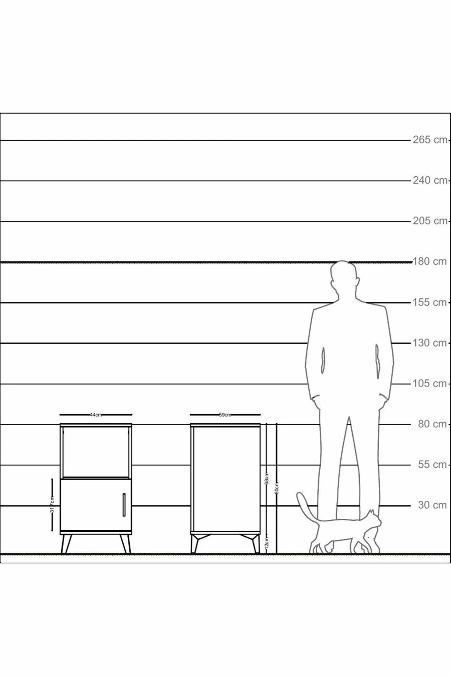 Table de chevet Kronos avec 2 étagères et 1 porte Anthracite-Épicéa