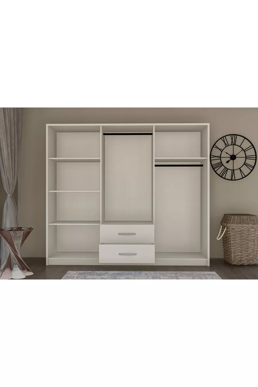 ENSEMBLE DE CHAMBRE À COUCHER METALA, BLANC, 6 PORTES