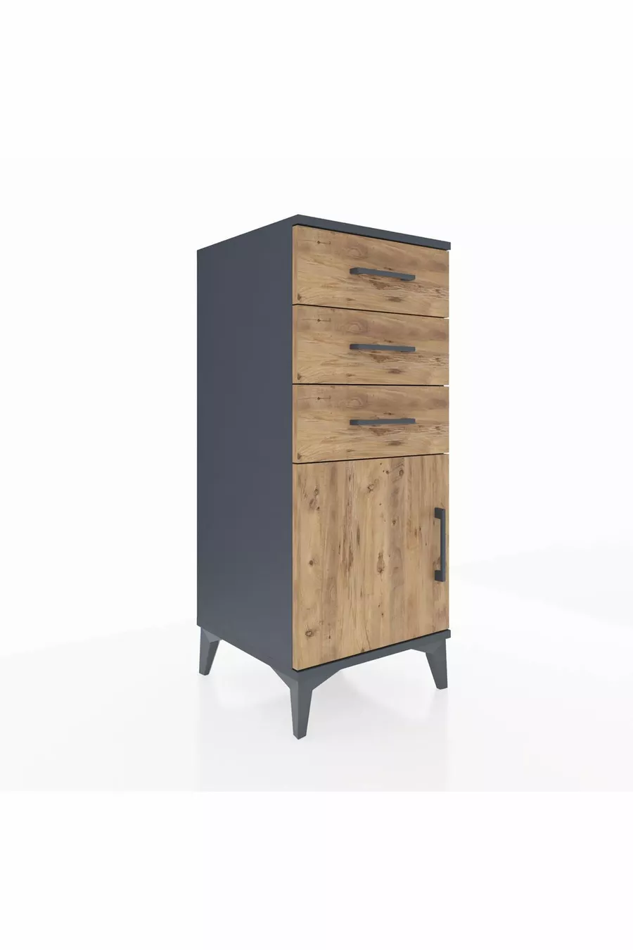 Commode Hyperion à une étagère, 3 tiroirs et une porte, anthracite-pin