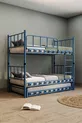 Chambre d'enfant pour jeunes Zambak avec lit superposé et lit simple en métal Bleu marine