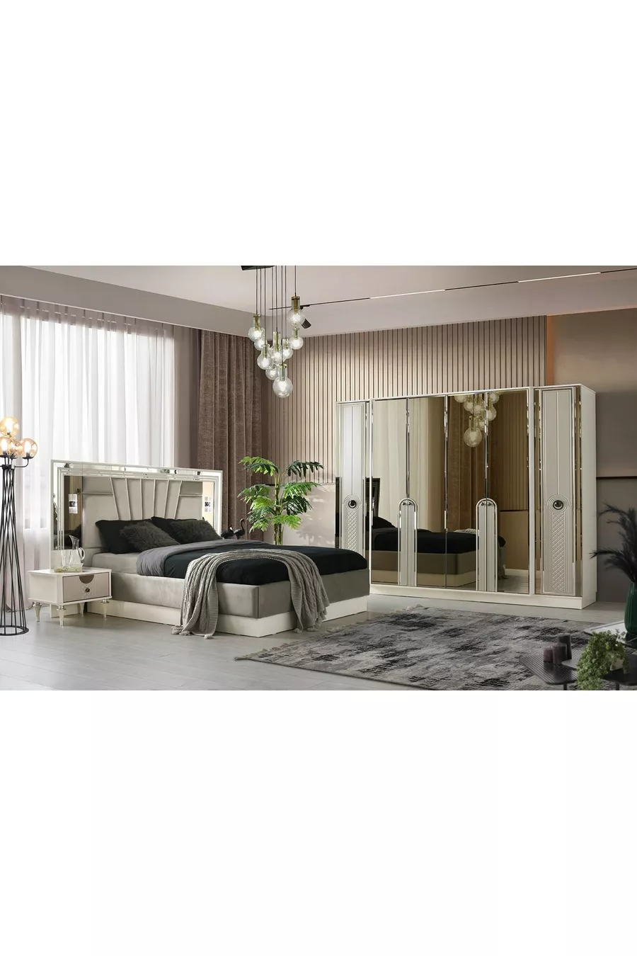 Ensemble de chambre à coucher Bahar en MDF avec sommier