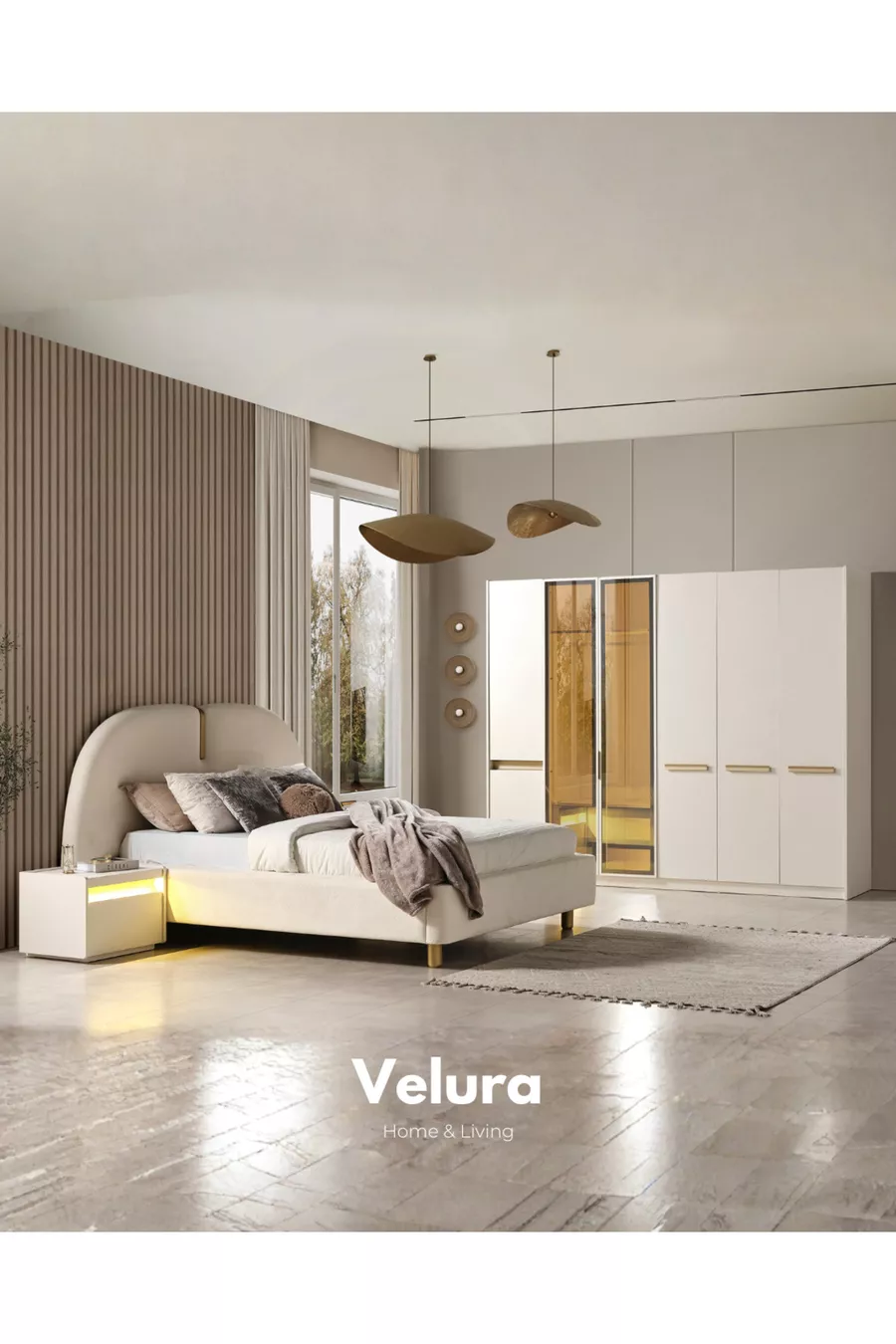 Ensemble de chambre à coucher Bern à 6 portes (2 armoires avec miroir)
