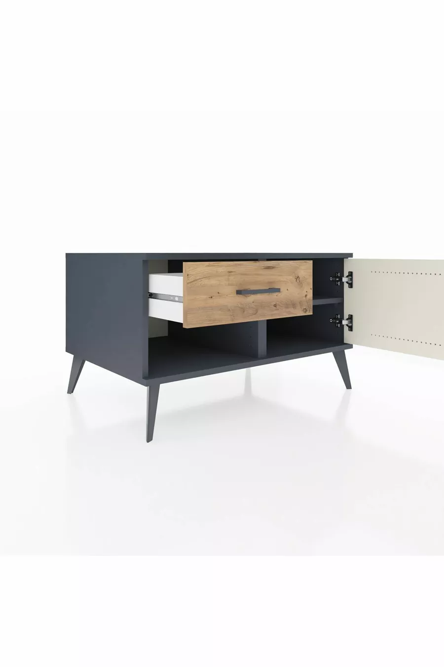 Commode Kronos avec une seule étagère, un tiroir et une porte, anthracite-pierre de lune/pin