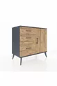 Commode Hyperion à une étagère, 3 tiroirs et une porte, Anthracite-Bois de pin