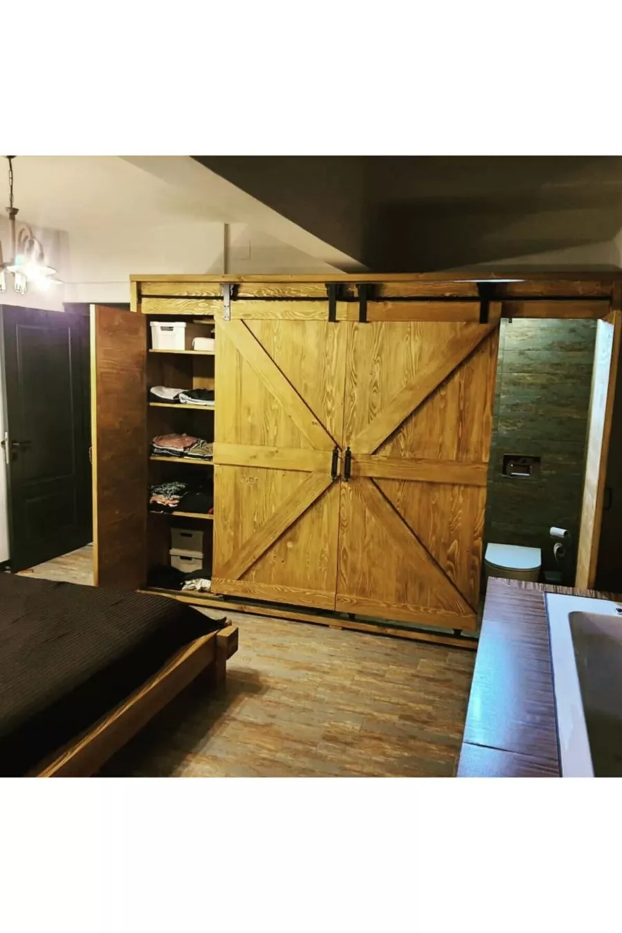 Ensemble de chambre à coucher - Rustique massif coulissant (porte de grange)