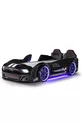 Portes de lit à roulettes noires Mustang avec ouverture, entièrement équipées de LED, télécommandées et avec musique