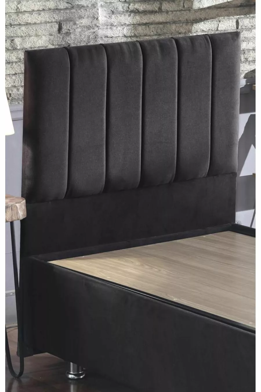 Ensemble Lit Niron Piano Lite Simple avec Sommier et Tête de Lit - Tissu Noir, Sommier et Tête de Lit en Métal
