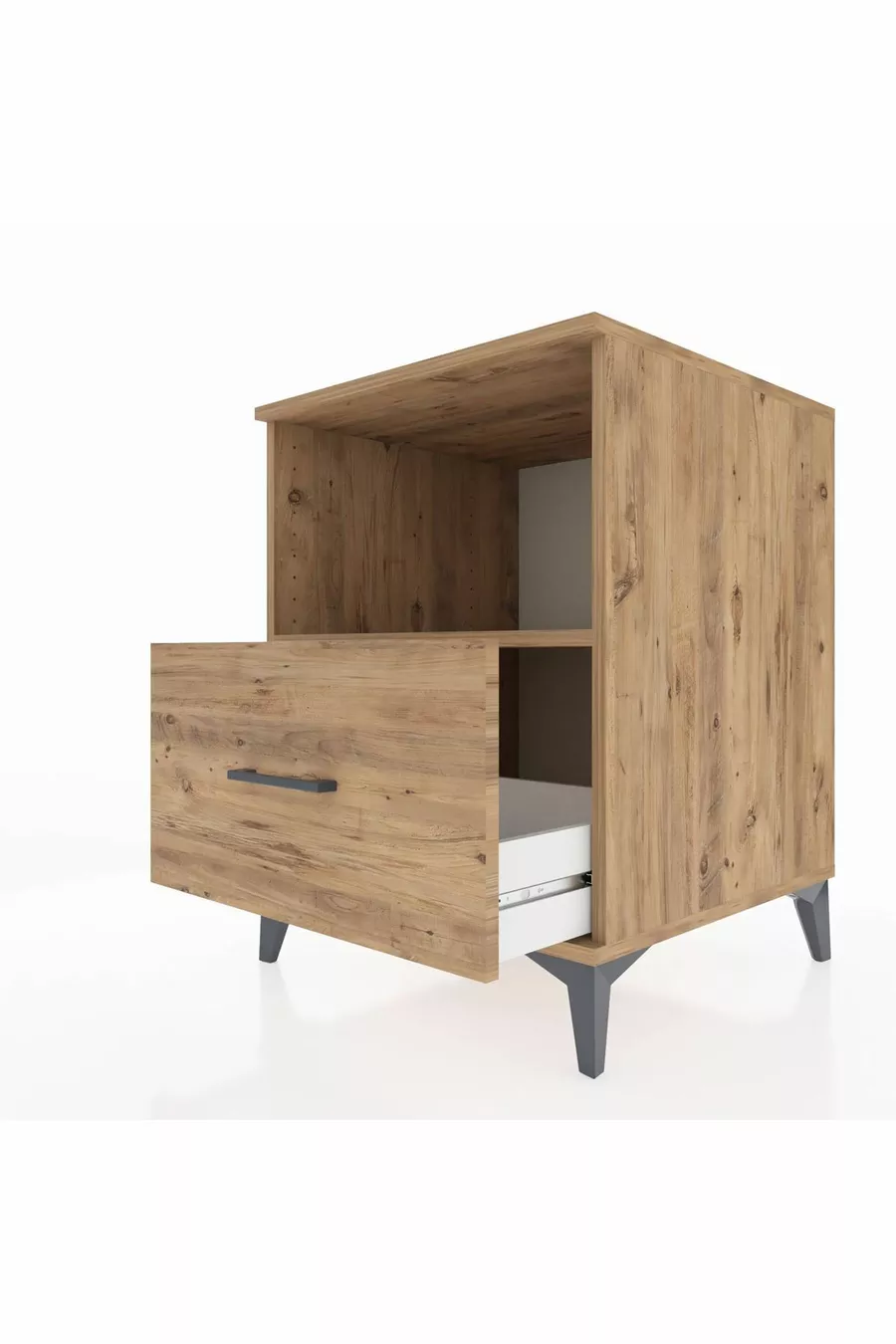 Table de chevet Kronos avec une étagère et un tiroir, pin-pine