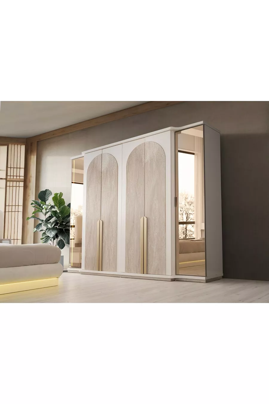 Chambre à coucher Dubaï avec sommier et LED en MDF