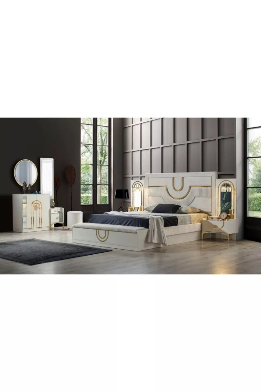 Ensemble de chambre à coucher avec base en aigue-marine et en MDF