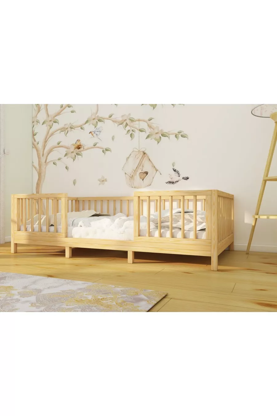 ALAZ - LIT DE SOL EN BOIS NATUREL POUR BÉBÉS ET ENFANTS, POUVANT ÊTRE UTILISÉ DEVANT MONTESSORI