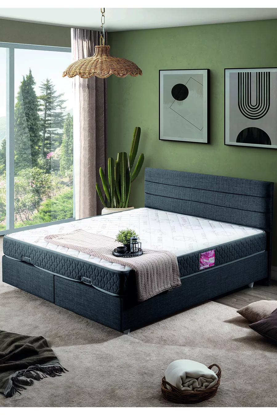 Ensemble Sofia Double, Ensemble Tête de Lit Double, Anthracite