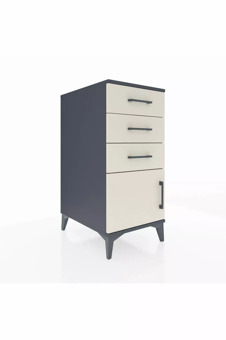 Kronos Table de Chevet 3 Tiroirs avec 1 Porte Anthracite-Pierre de Lune