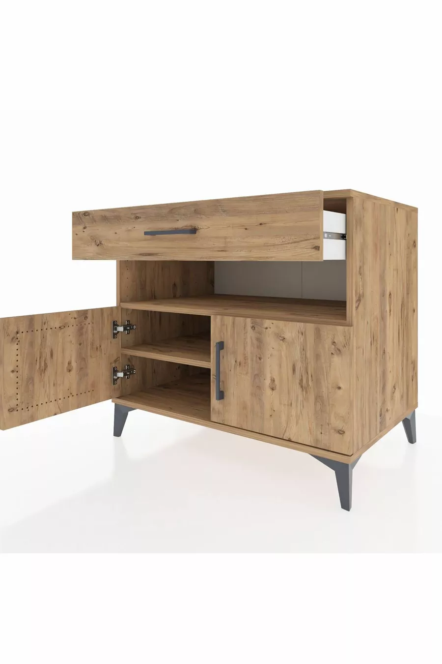 Commode Kronos 2 étagères, 1 tiroir, 2 portes, Pin-Pin