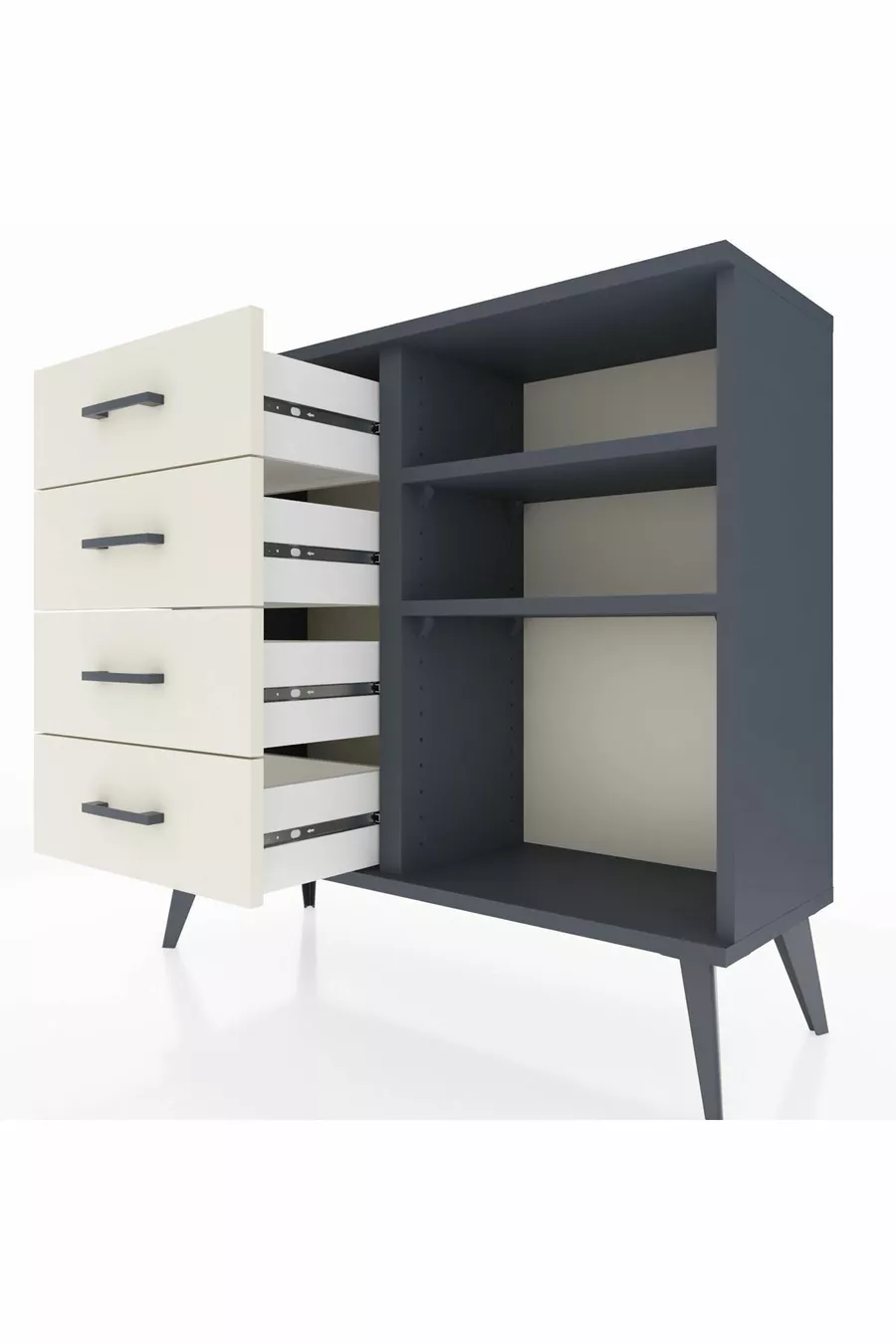 Commode Arges 2 étagères 4 tiroirs Anthracite-Anthracite/Pierre de lune