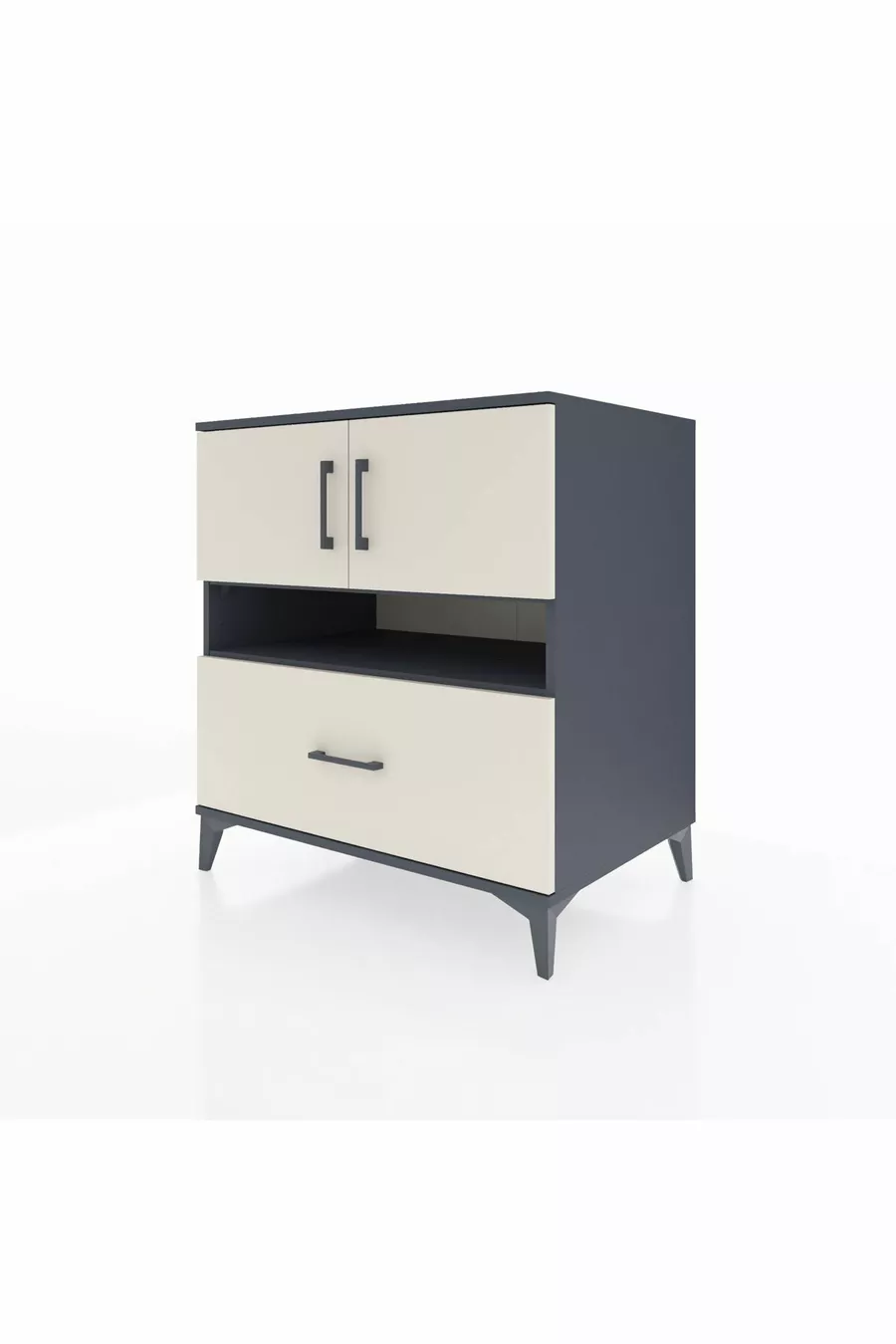 Commode Kronos avec 3 étagères, 1 tiroir et 2 portes, Anthracite-Pierre de lune