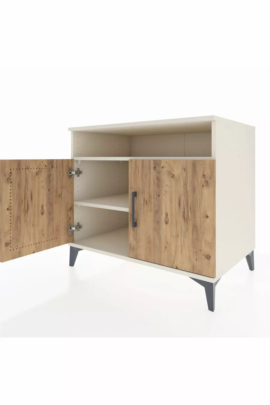 Commode Kronos 2 étagères 2 portes Pierre de Lune-Pin