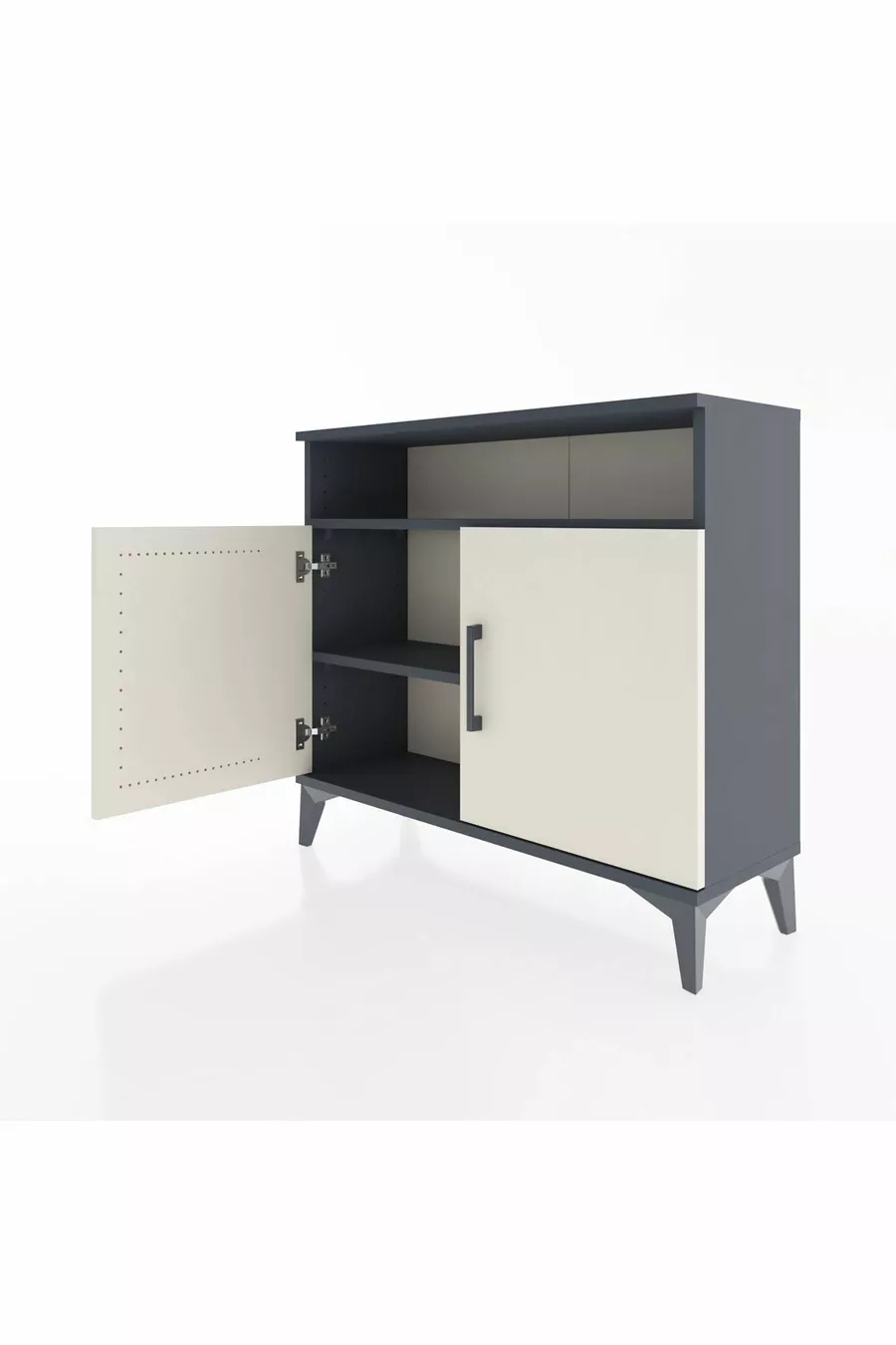 Commode Arges 2 étagères 2 portes Anthracite-Pierre de lune