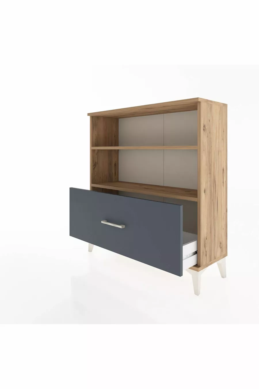 Commode Arges 2 étagères 1 tiroir Pin-Anthracite
