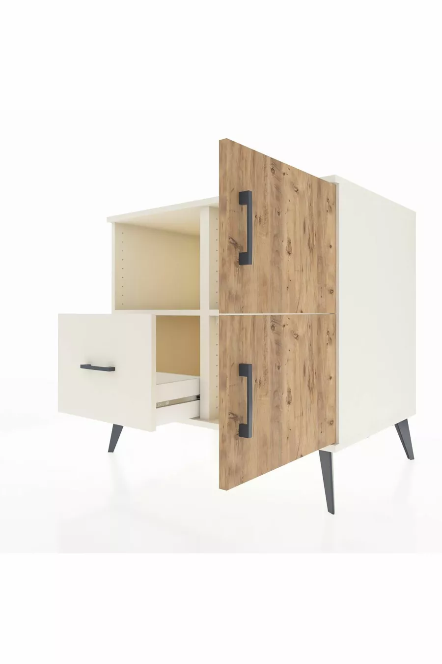Commode Kronos à 2 étagères, 1 tiroir, 2 portes, Pierre de lune/Pin