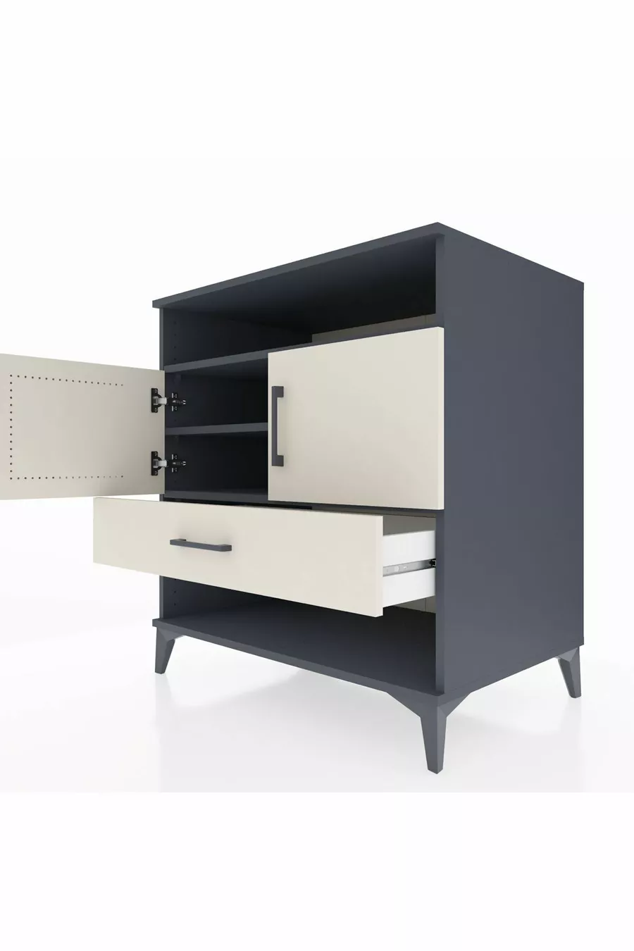 Commode Kronos avec 3 étagères, 1 tiroir et 2 portes, Anthracite-Pierre de lune