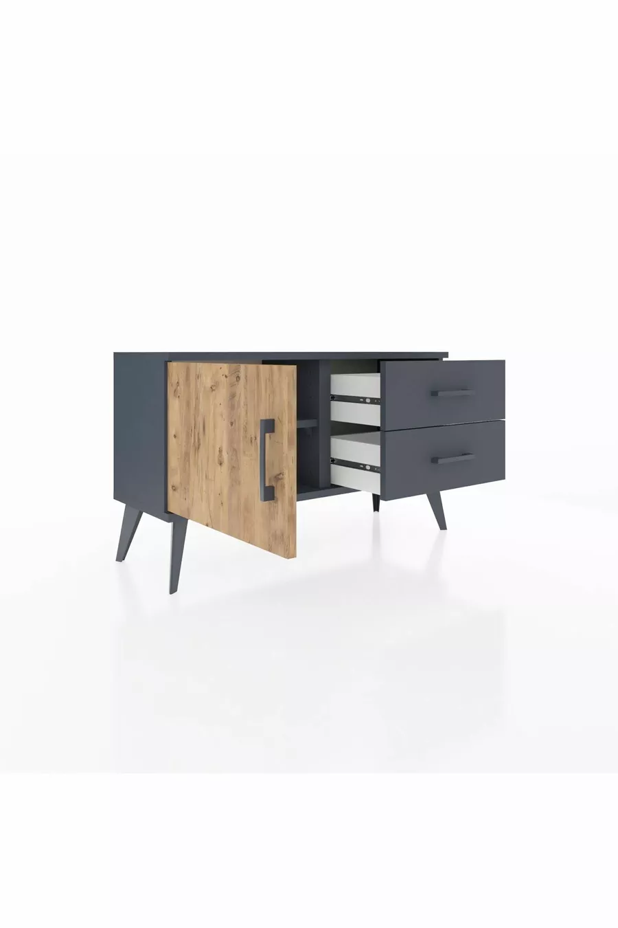 Commode Arges à une étagère, 2 tiroirs et une porte, Anthracite-Sapin/Anthracite