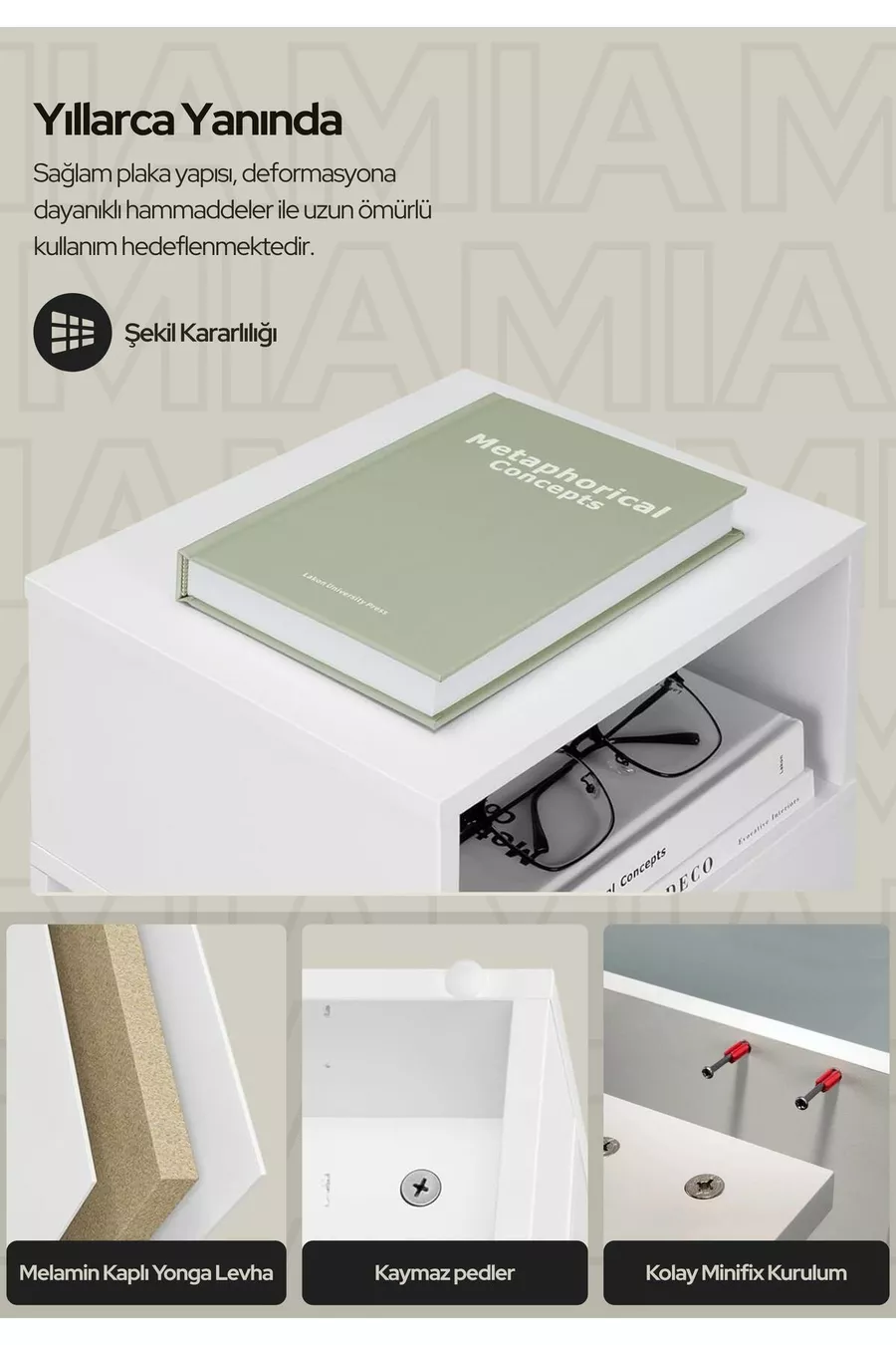 Table de chevet Mia Dar – Table de chevet avec tiroir, compartiment ouvert interchangeable, table d'appoint