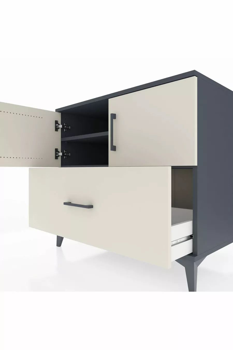 Commode Kronos avec 2 étagères, 1 tiroir et 2 portes, Anthracite-Pierre de lune