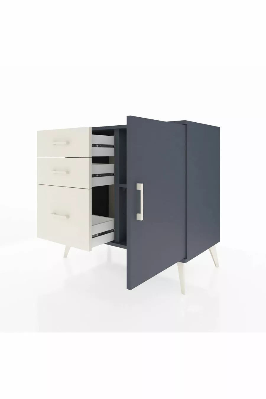 Commode Hyperion avec une seule étagère, 3 tiroirs et une porte, Anthracite-Anthracite/Gris pierre