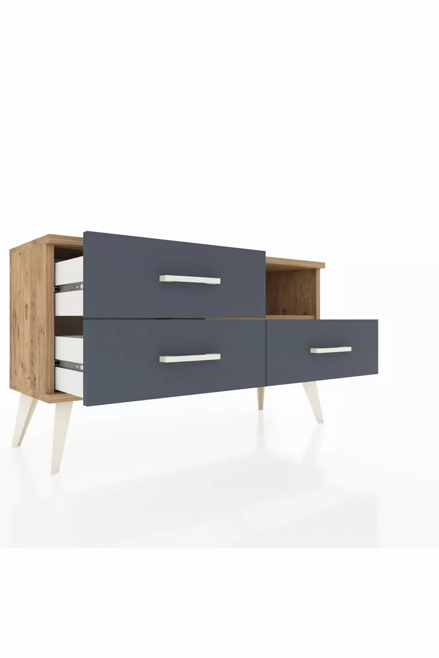 Commode Arges à une étagère et trois tiroirs Pin-Pin/Anthracite