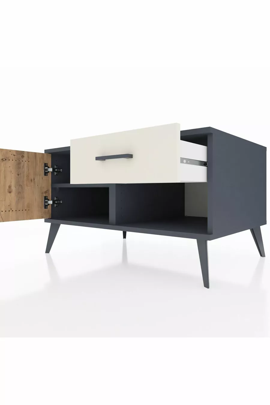 Commode Kronos avec une seule étagère, un tiroir et une porte, anthracite-pin/pierre de rivière