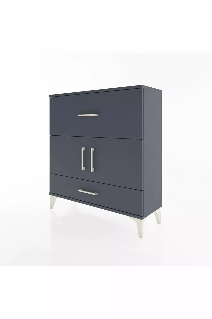 Commode Arges avec 2 étagères, 2 tiroirs et 2 portes, Anthracite-Anthracite