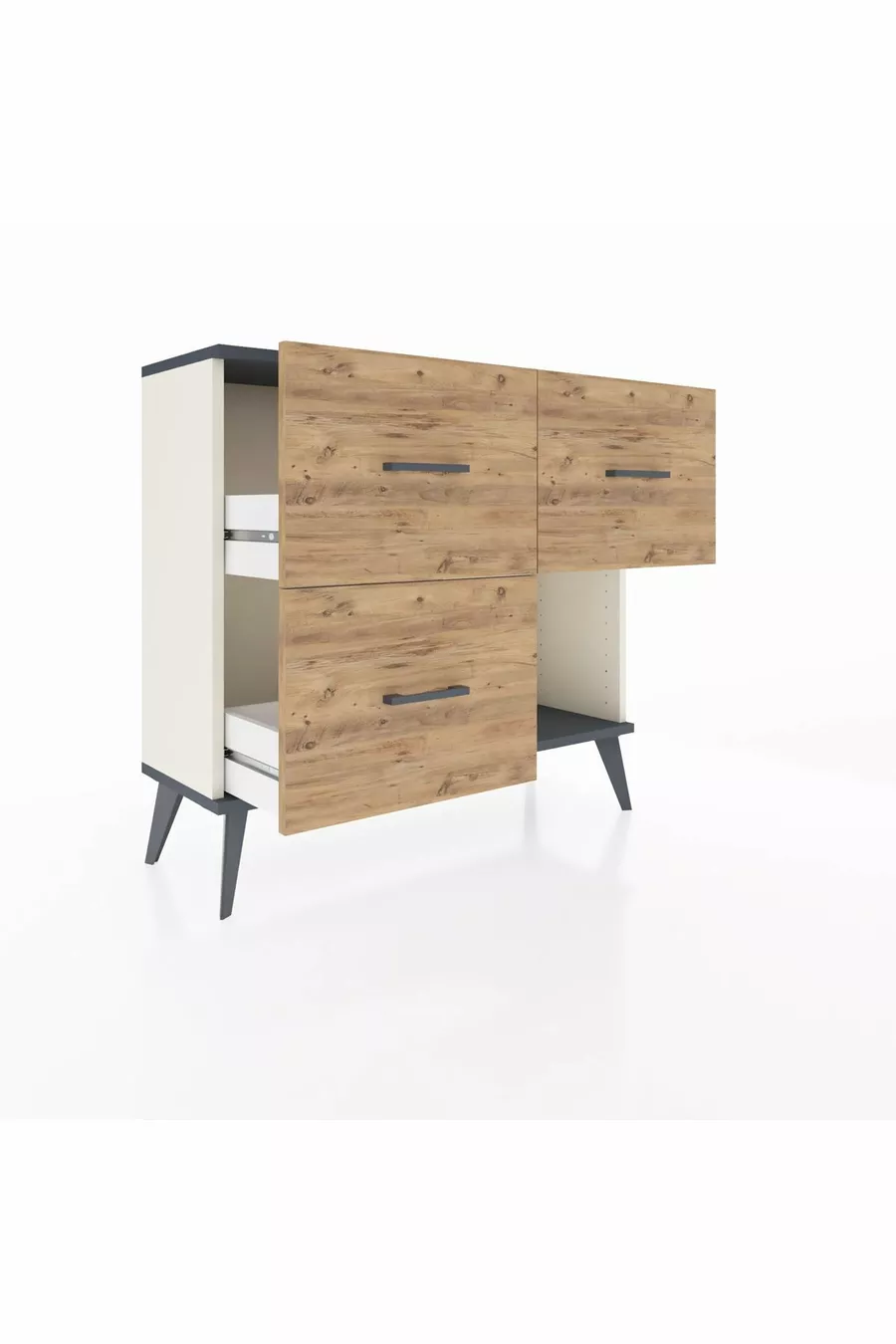 Commode Arges 3 tiroirs Pierre d'Agate-Anthracite/Pin