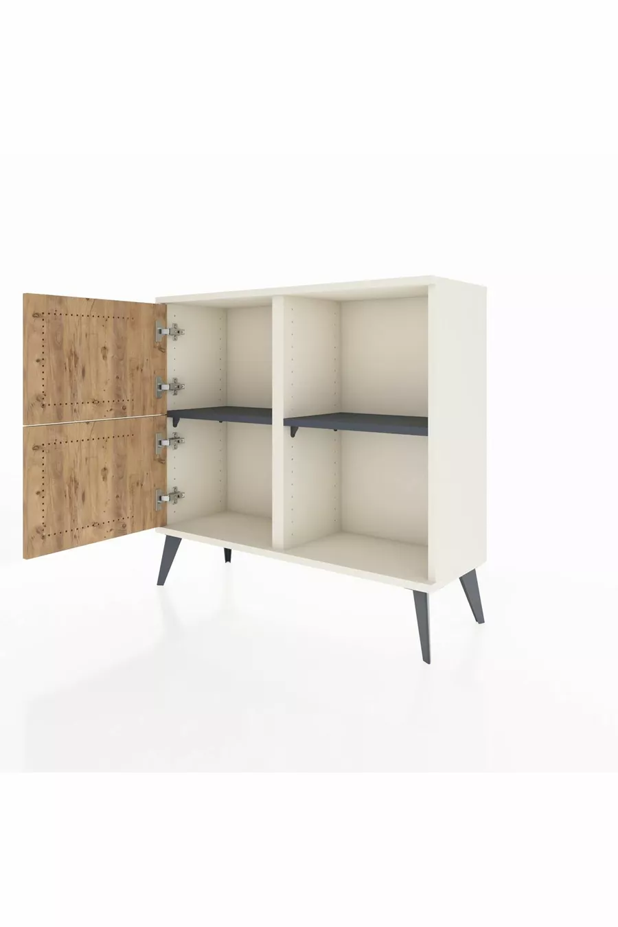 Commode Arges 2 étagères 2 portes Pierre de lune-Pin/Anthracite