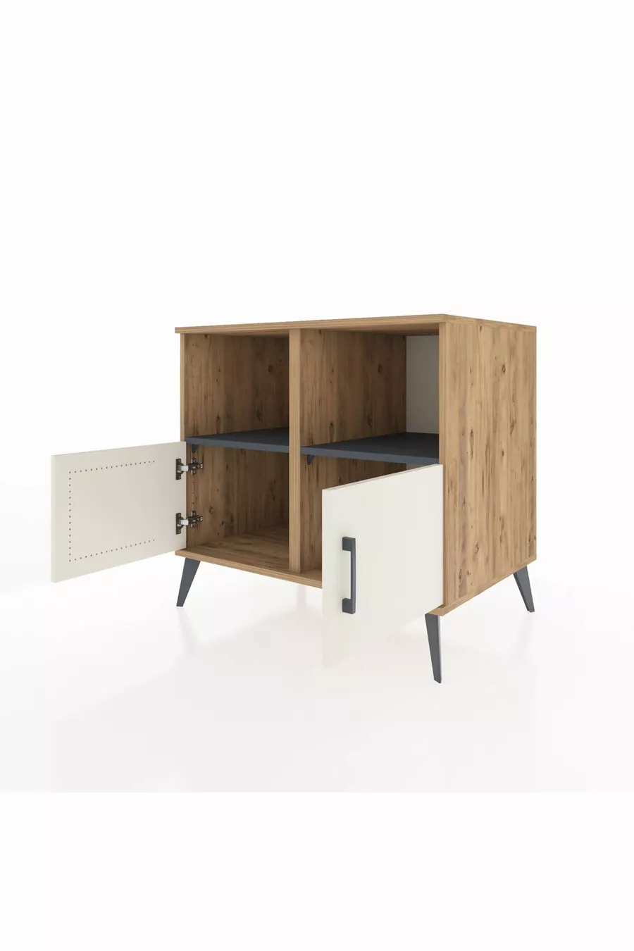 Commode Kronos 2 étagères 2 portes Pin-Quartz/Anthracite