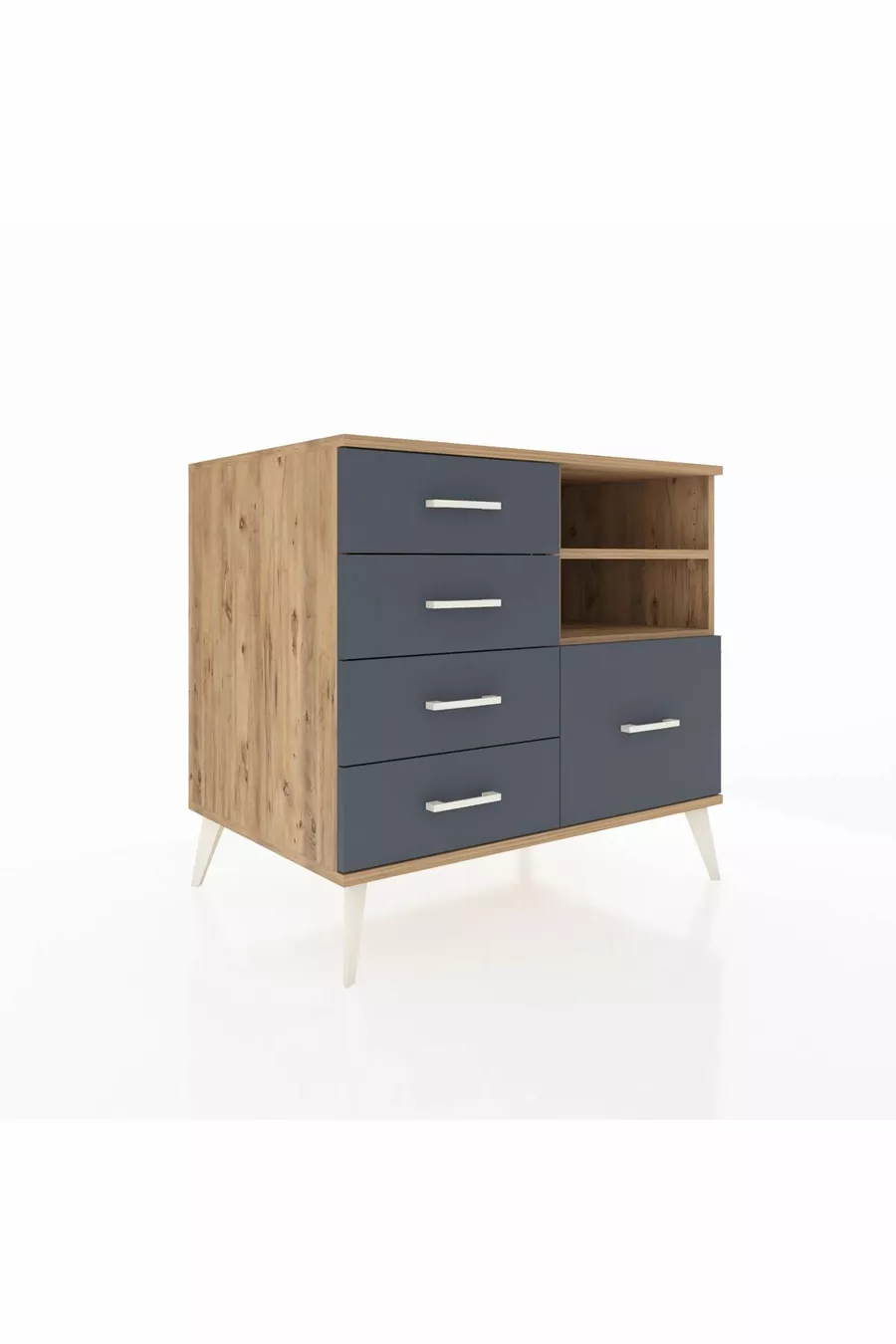 Commode Kronos 2 étagères 5 tiroirs Pin-Pin/Anthracite