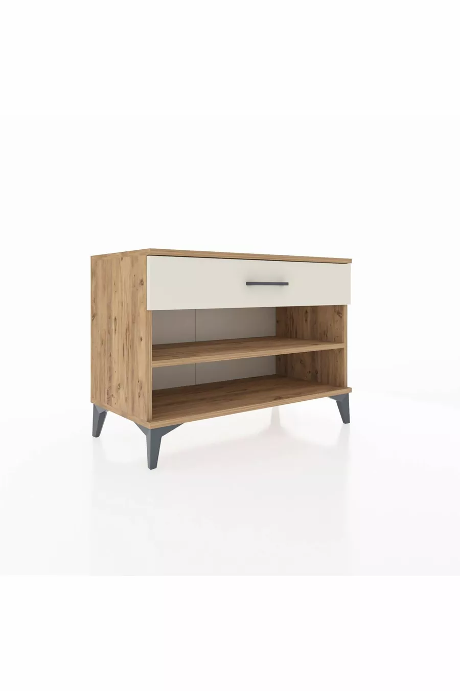 Commode Hyperion à une étagère et un tiroir, pin et marbre d'onyx