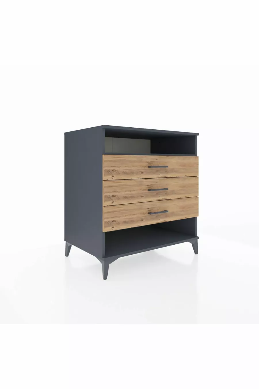 Commode Kronos à une étagère et 3 tiroirs Anthracite-Bois de pin