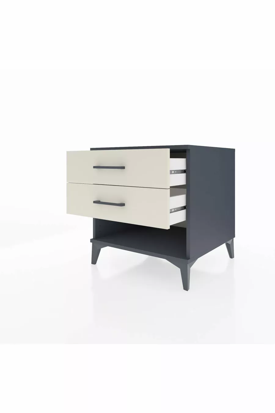 Table de chevet Kronos à 2 tiroirs Anthracite-Pierre de lune