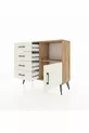 Commode Arges à une étagère, 4 tiroirs et une porte, pin et pierre de batte