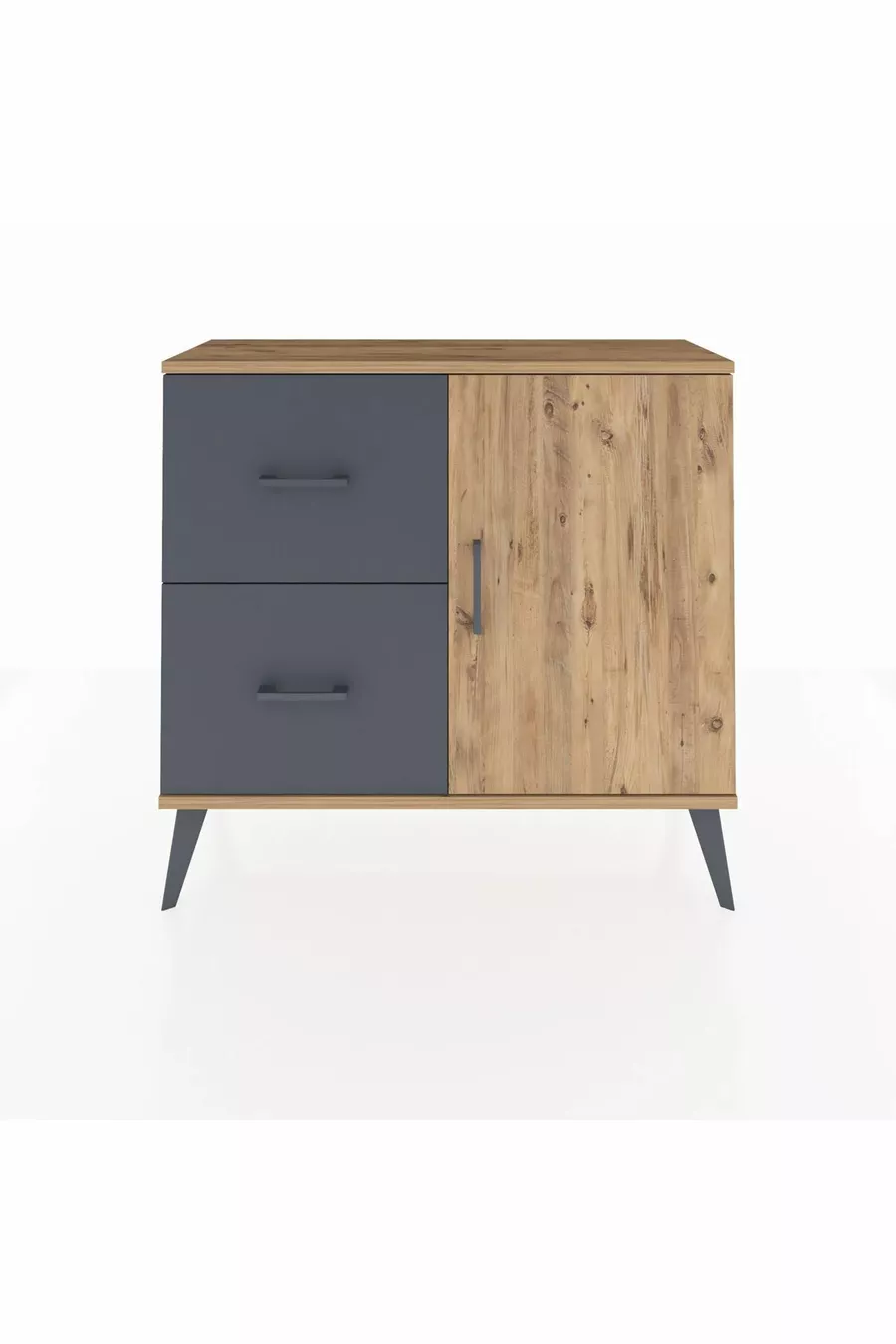 Commode Arges avec une seule étagère, 2 tiroirs et une porte, Pin-Pin/Anthracite