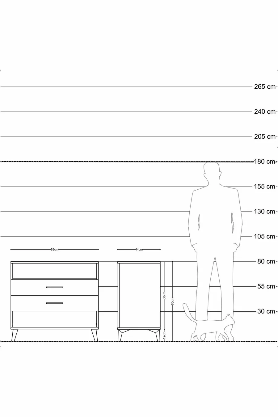 Commode Hyperion à une étagère et 2 tiroirs en pin-pierre d'onyx
