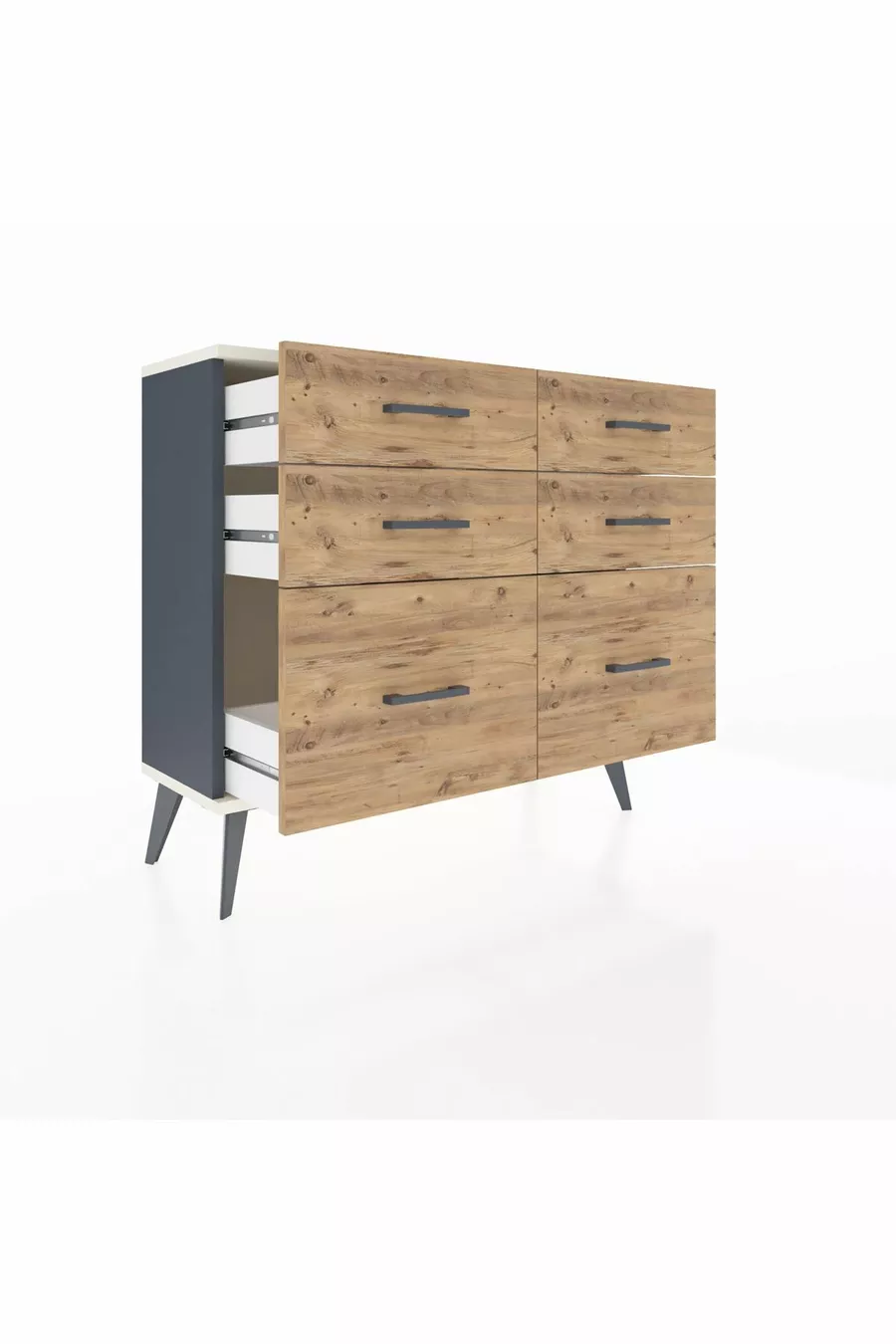 Commode Arges 6 tiroirs Anthracite-Gris pierre / Pin