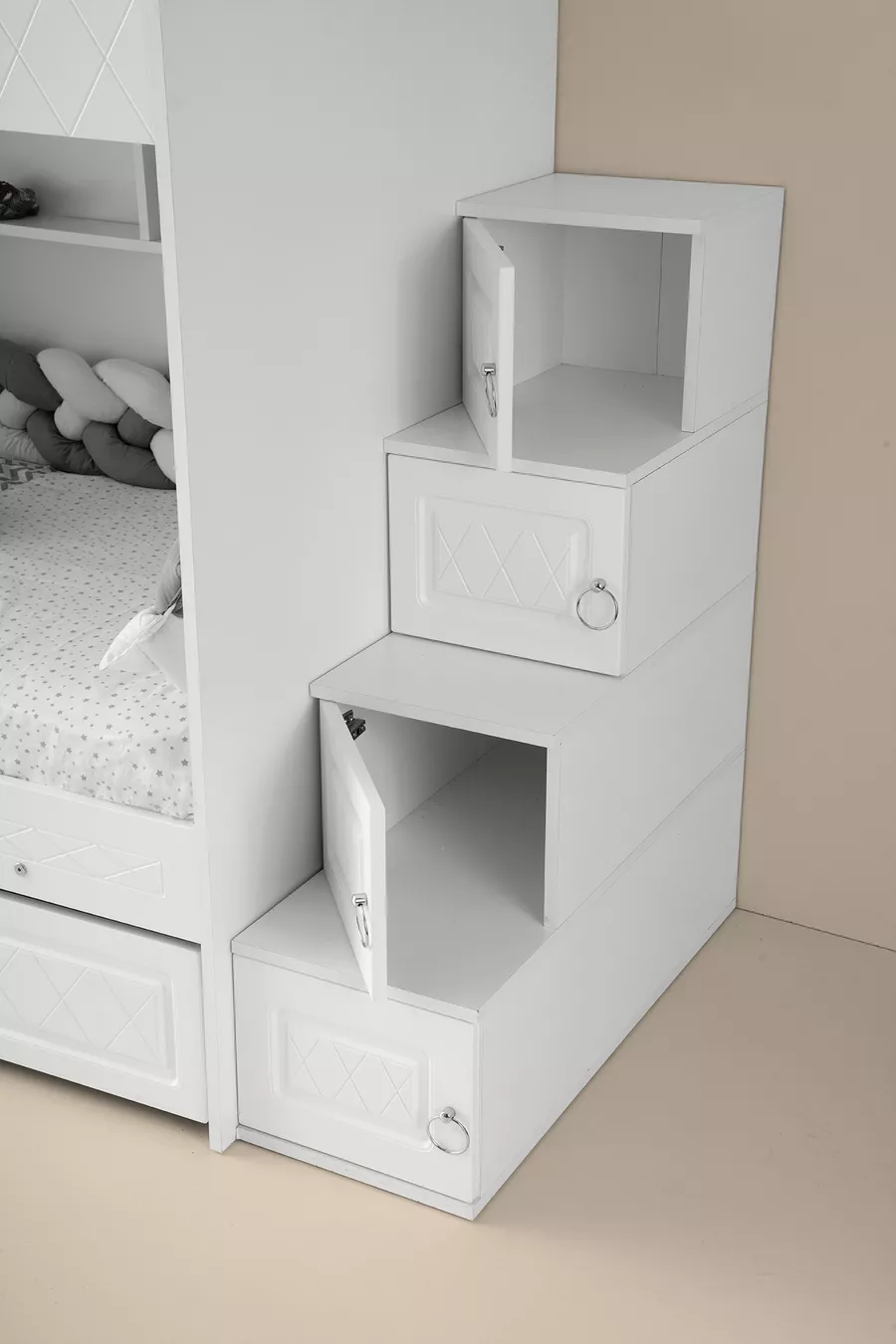 Zümrüt Lit à Étage / MDF à 100 % / 2 Matelas à Ressorts en Bambou / 2 Ensembles de Literie Offerts